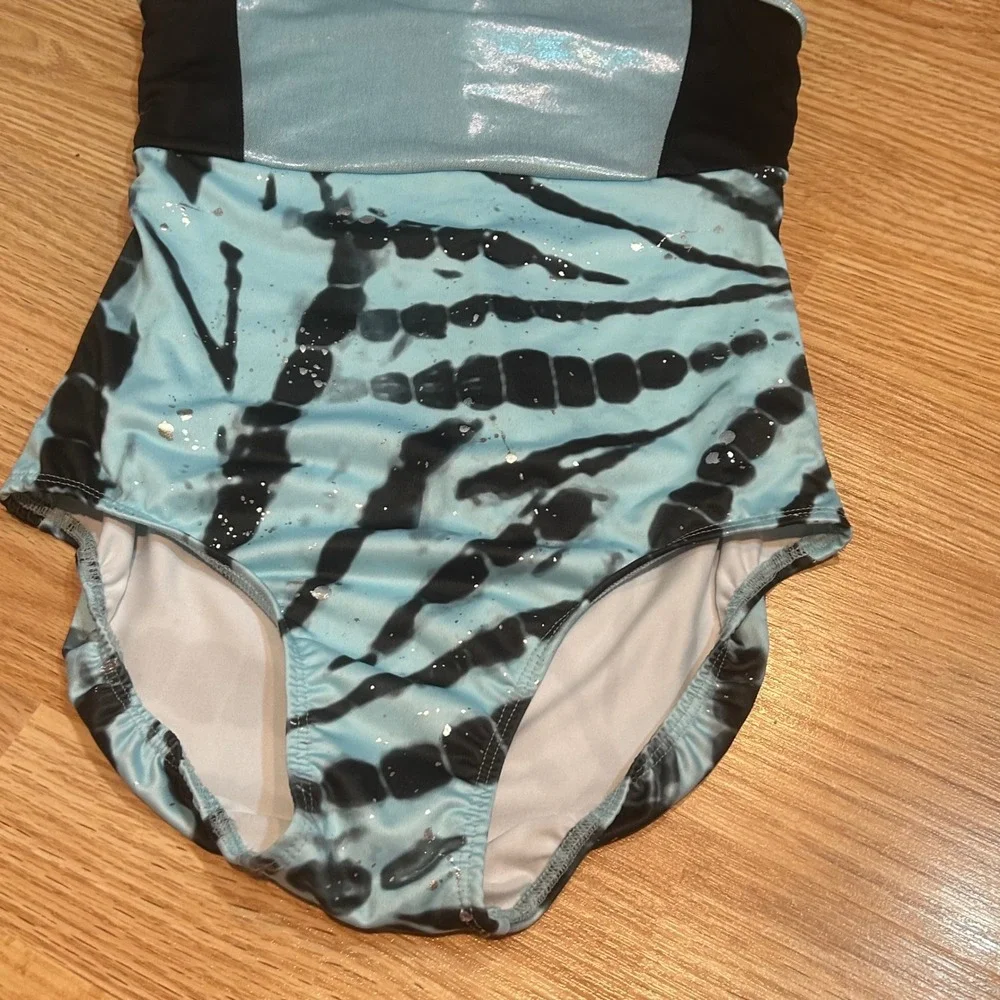 Justice Girls Gymnastics Leotard Blue Tie Dye Metallic Shimmer Large